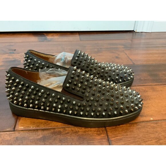 Christian Louboutin Men's Roller-Boat Gray Wool Spike Sneakers Size 8.5 | 41.5 - Picture 1 of 7